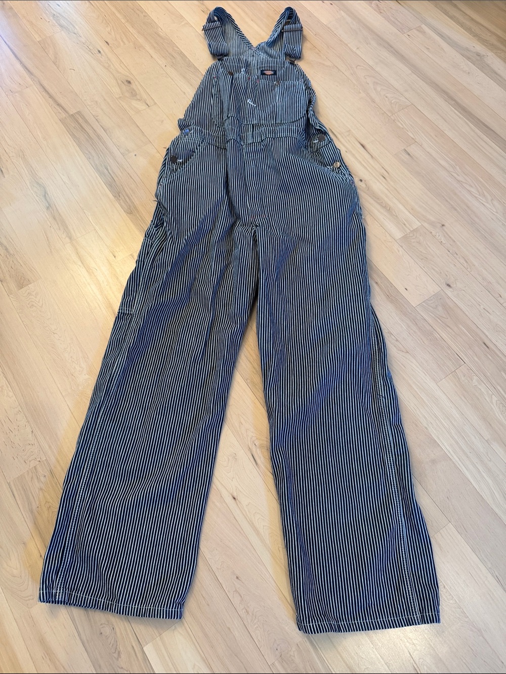 Dickies Hickory Stripe Overalls White Blue Striped Denim Bib Conductor-Workwear